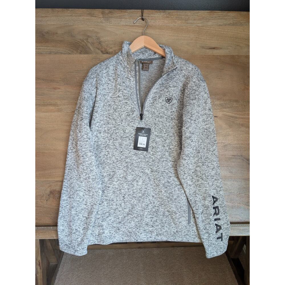 Ariat Sweater Mens M Gray Heather Fleece Long Sleeve Caldwell Logo 1/4 Zip NWT